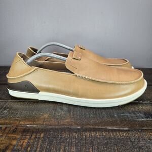 NEW Olukai Kakaha Mens Size 13 Slip On Shoes Leather Brown Loafer Casual